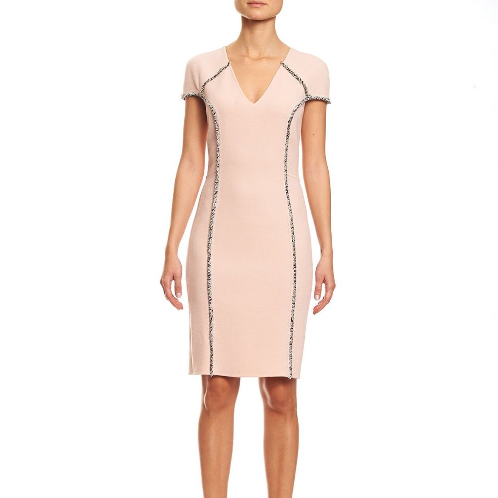 Carolina Herrera Eyelash Trim Cap Sleeve Dress Pink Size 6